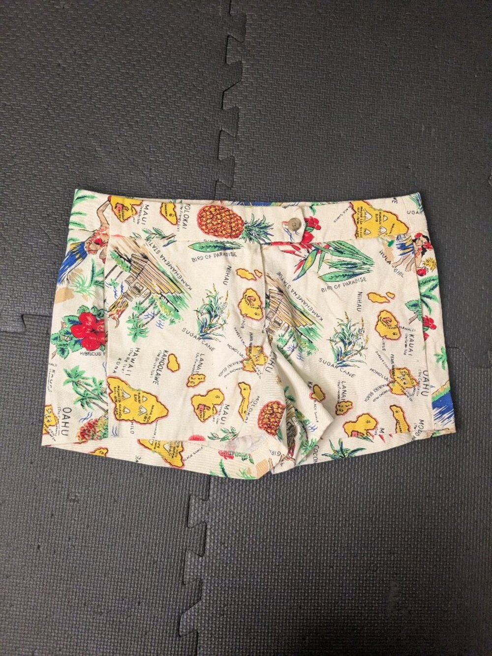 J Crew Chino Shorts Women's 4 Ivory Hawaiian Island Geo Map Aloha Tropical Print